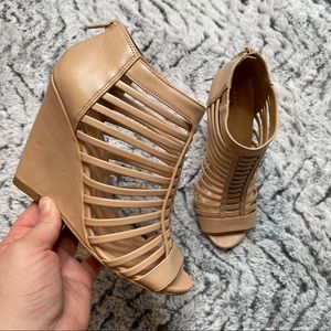Express Nude Caged Heels Wedge Sandal Size 6